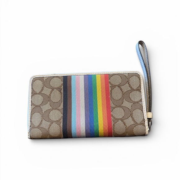 NWOT -Coach Dempsey Large Phone Wallet in Signature Jacquard with Rainbow Stripe - Picture 4 of 9